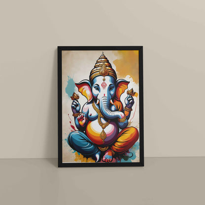 Floor View of Blessings of Ganesha – Spiritual Photo Frame & Wall Art in Black Color Frame