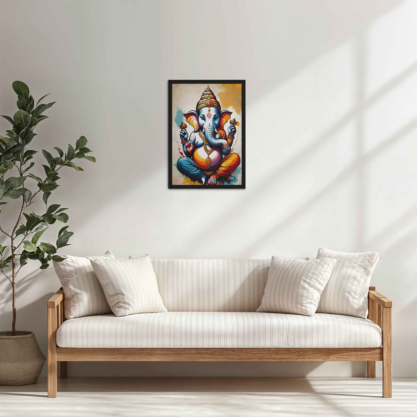 Living Room Sofa Preview of Blessings of Ganesha – Spiritual Photo Frame & Wall Art in Black Color Frame