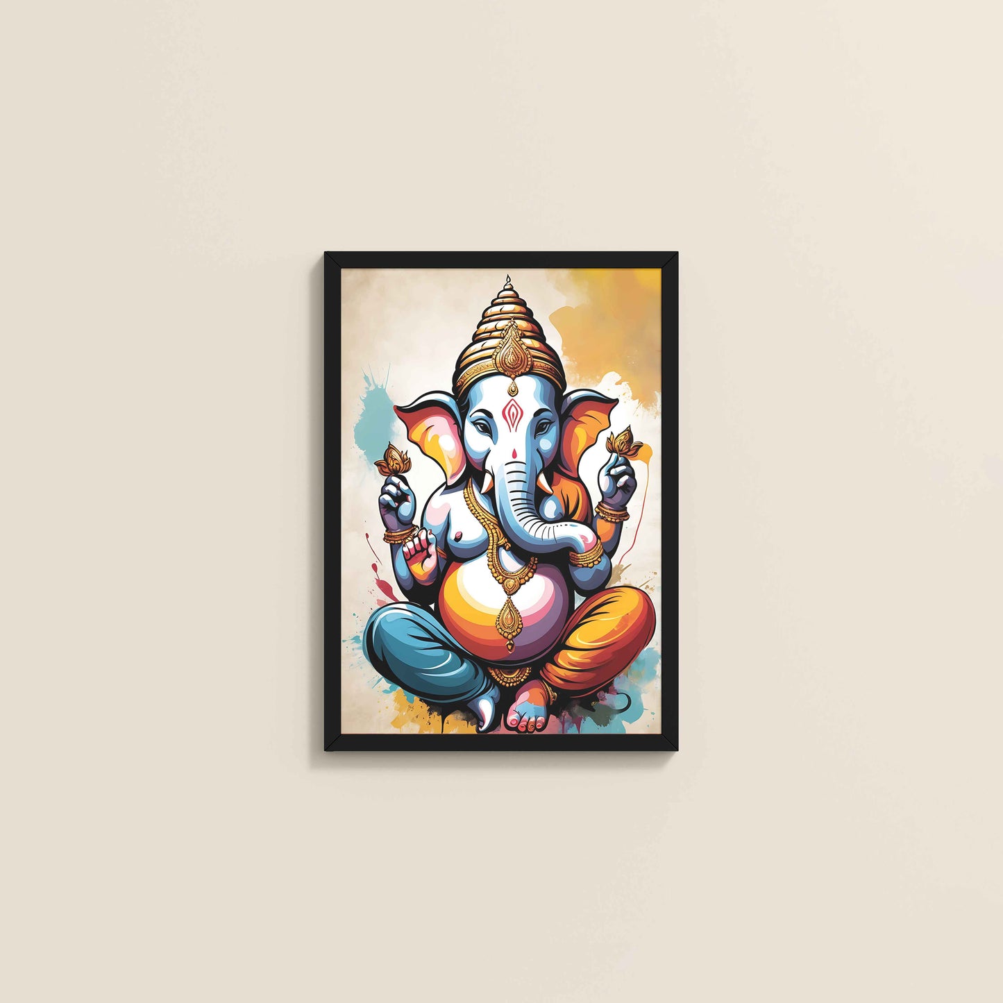 Wall View of Blessings of Ganesha – Spiritual Photo Frame & Wall Art in Black Color Frame