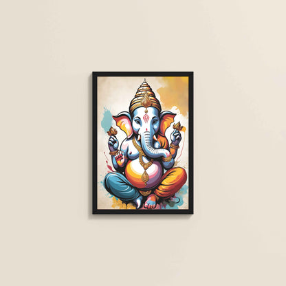 Wall View of Blessings of Ganesha – Spiritual Photo Frame & Wall Art in Black Color Frame
