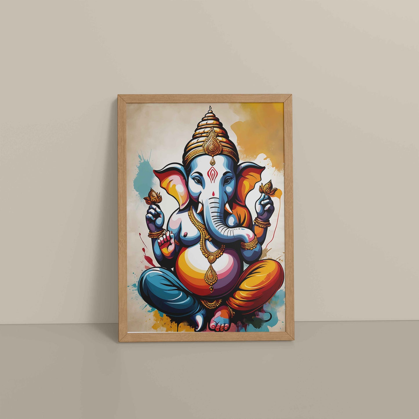 Floor View of Blessings of Ganesha – Spiritual Photo Frame & Wall Art in Natrual Color Frame