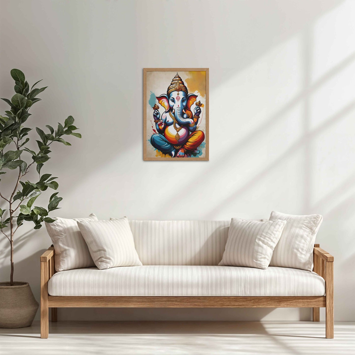 Living Room Sofa Preview of Blessings of Ganesha – Spiritual Photo Frame & Wall Art in Natrual Color Frame