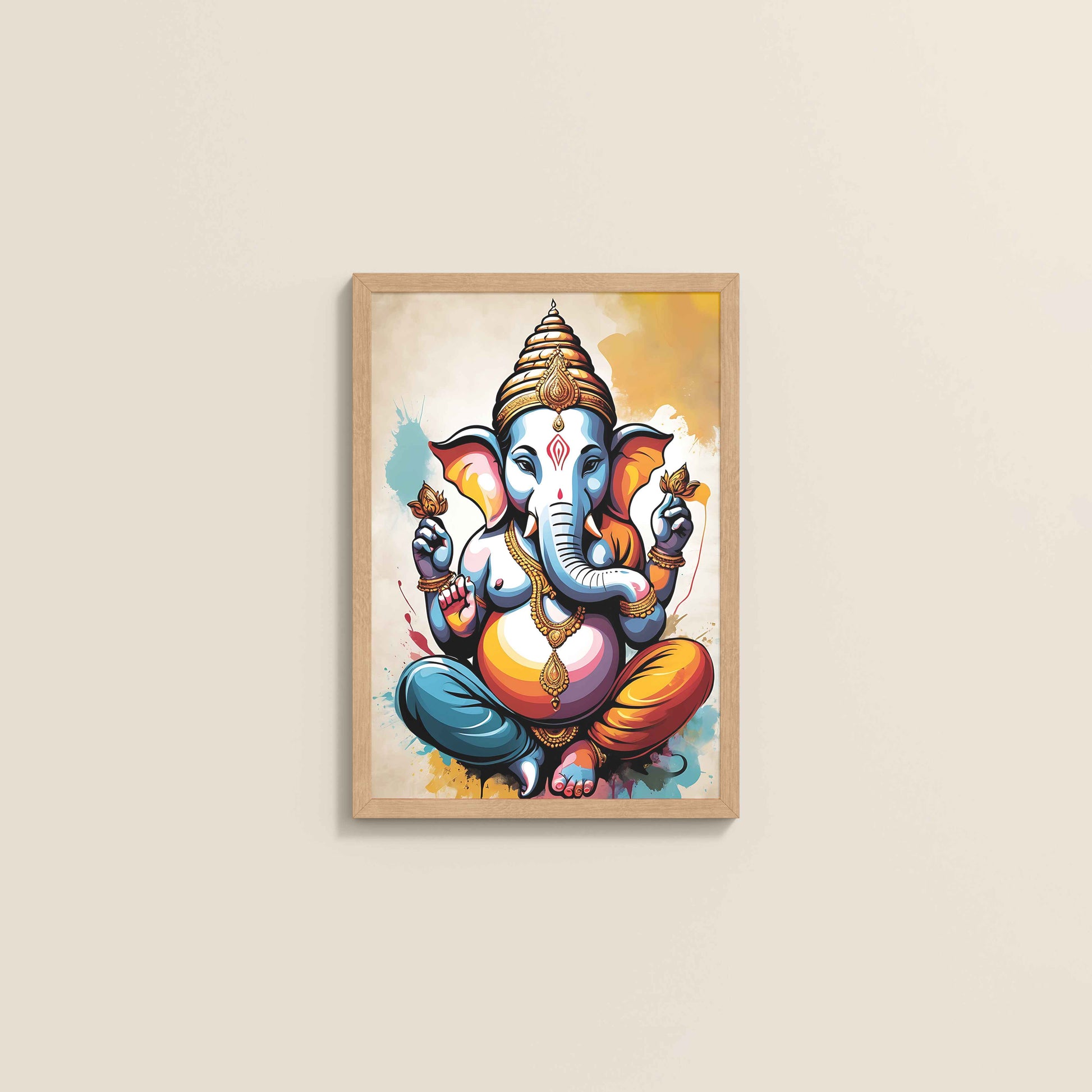 Wall View of Blessings of Ganesha – Spiritual Photo Frame & Wall Art in Natrual Color Frame