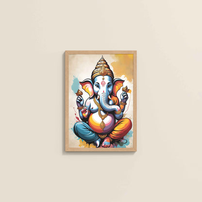 Wall View of Blessings of Ganesha – Spiritual Photo Frame & Wall Art in Natrual Color Frame