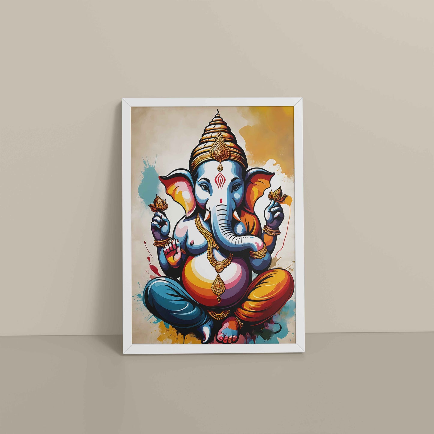 Floor View of Blessings of Ganesha – Spiritual Photo Frame & Wall Art in White Color Frame