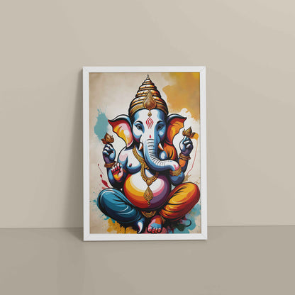 Floor View of Blessings of Ganesha – Spiritual Photo Frame & Wall Art in White Color Frame
