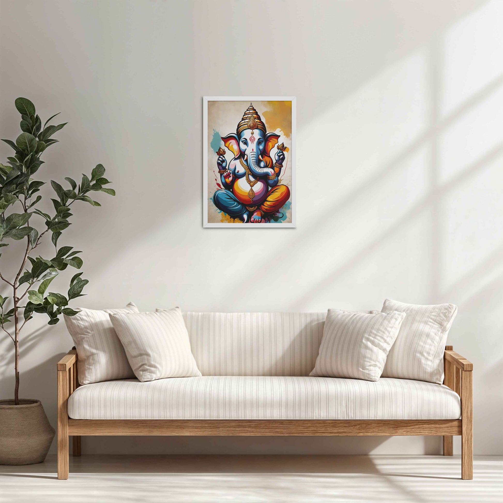 Living Room Sofa Preview of Blessings of Ganesha – Spiritual Photo Frame & Wall Art in White Color Frame