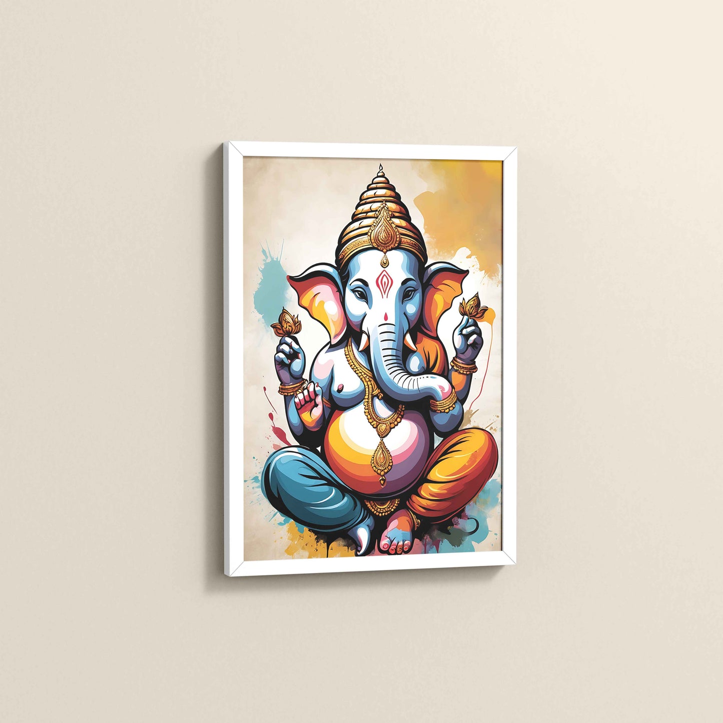 Side View of Blessings of Ganesha – Spiritual Photo Frame & Wall Art in White Color Frame