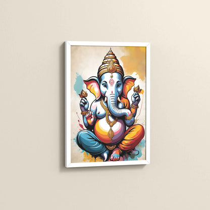 Side View of Blessings of Ganesha – Spiritual Photo Frame & Wall Art in White Color Frame
