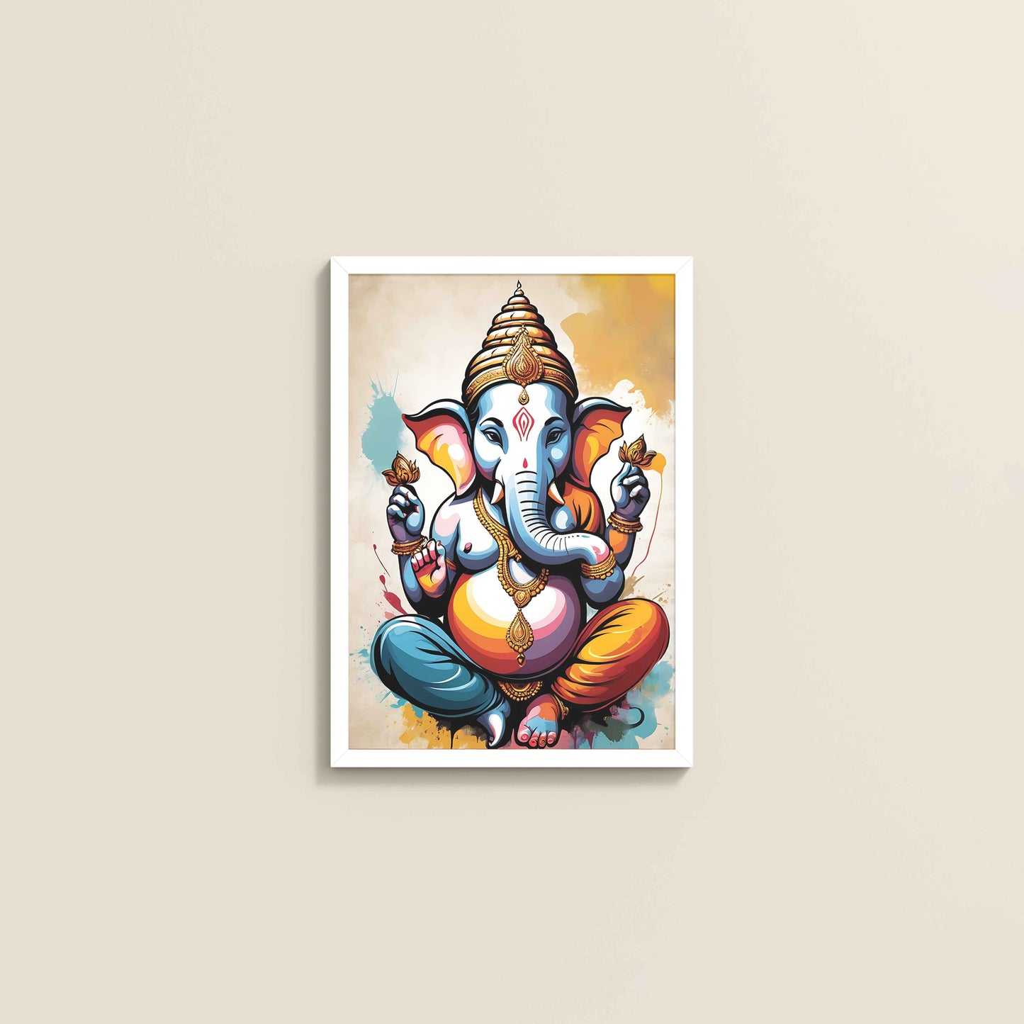 Wall View of Blessings of Ganesha – Spiritual Photo Frame & Wall Art in White Color Frame