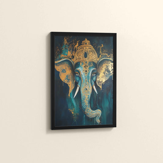 Side View of Vighnaharta Lord Ganesha Wall Artwork – Symbol of Obstacle Removal & Peace in Black Color Frame