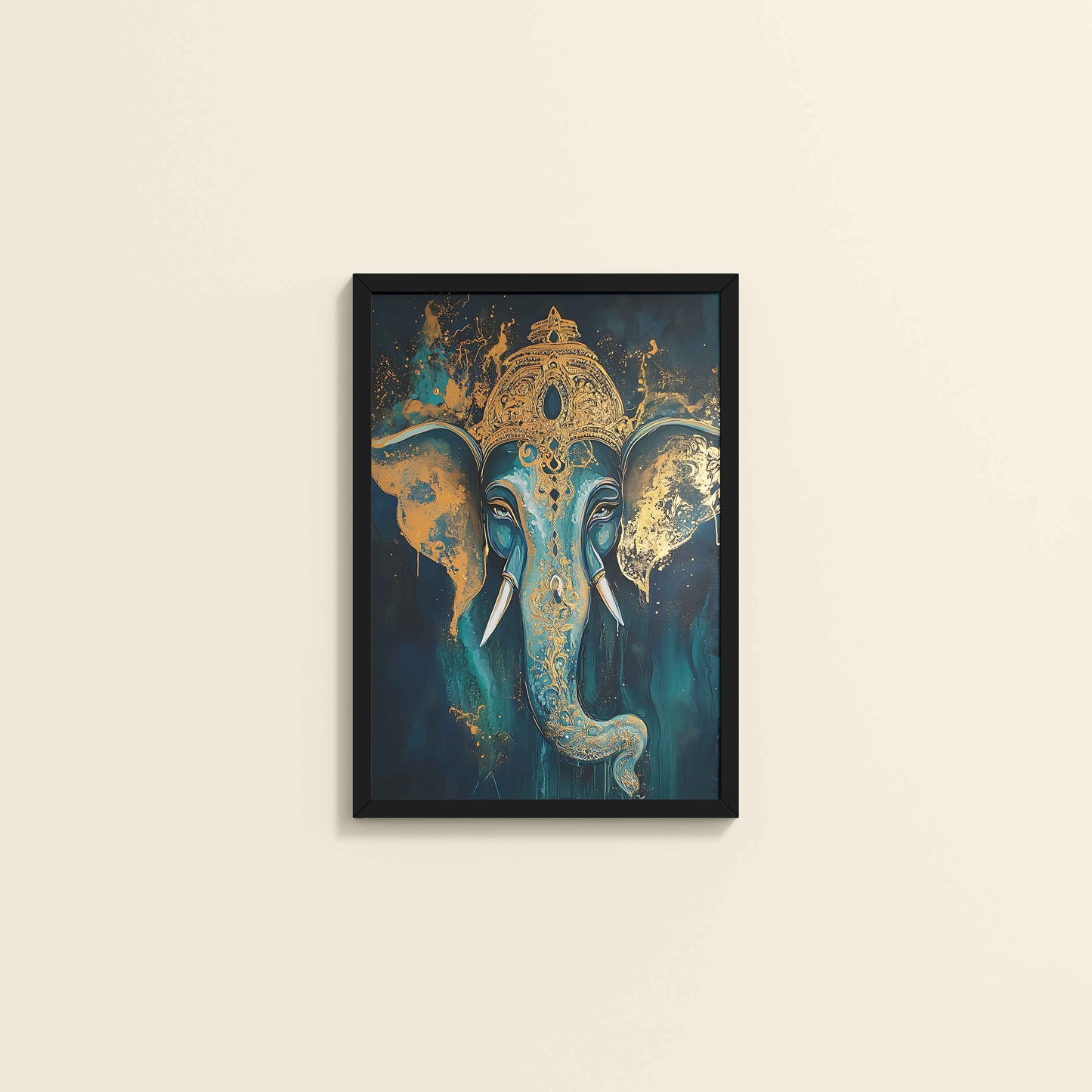 Wall View of Vighnaharta Lord Ganesha Wall Artwork – Symbol of Obstacle Removal & Peace in Black Color Frame