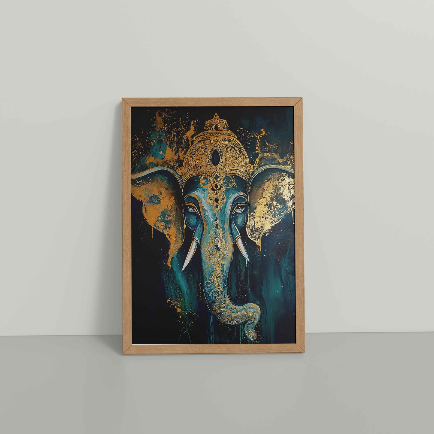 Floor View of Vighnaharta Lord Ganesha Wall Artwork – Symbol of Obstacle Removal & Peace in Natrual Color Frame