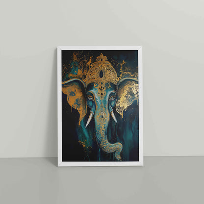 Floor View of Vighnaharta Lord Ganesha Wall Artwork – Symbol of Obstacle Removal & Peace in White Color Frame