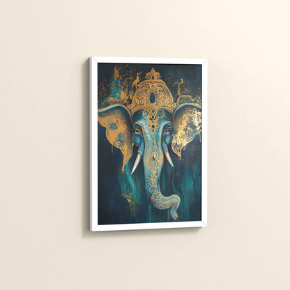 Side View of Vighnaharta Lord Ganesha Wall Artwork – Symbol of Obstacle Removal & Peace in White Color Frame
