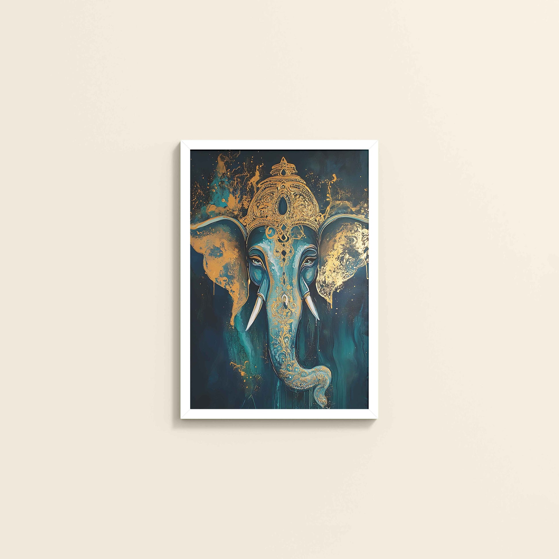 Wall View of Vighnaharta Lord Ganesha Wall Artwork – Symbol of Obstacle Removal & Peace in White Color Frame