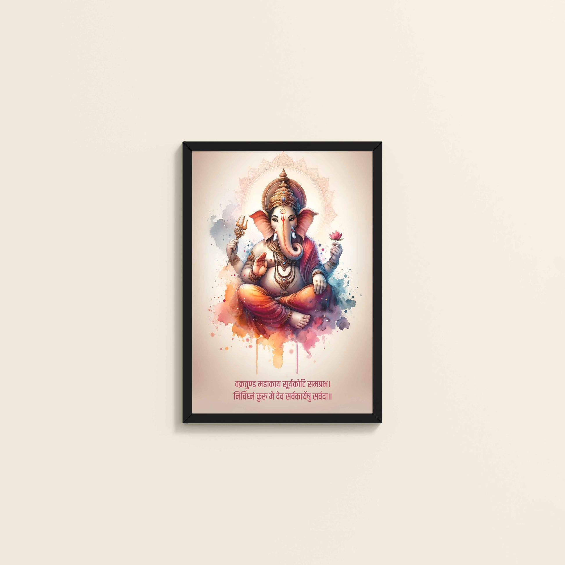 Wall View Ganesh Wall Frame with Mantra – Vakratunda Mahakaya  in Black Frame
