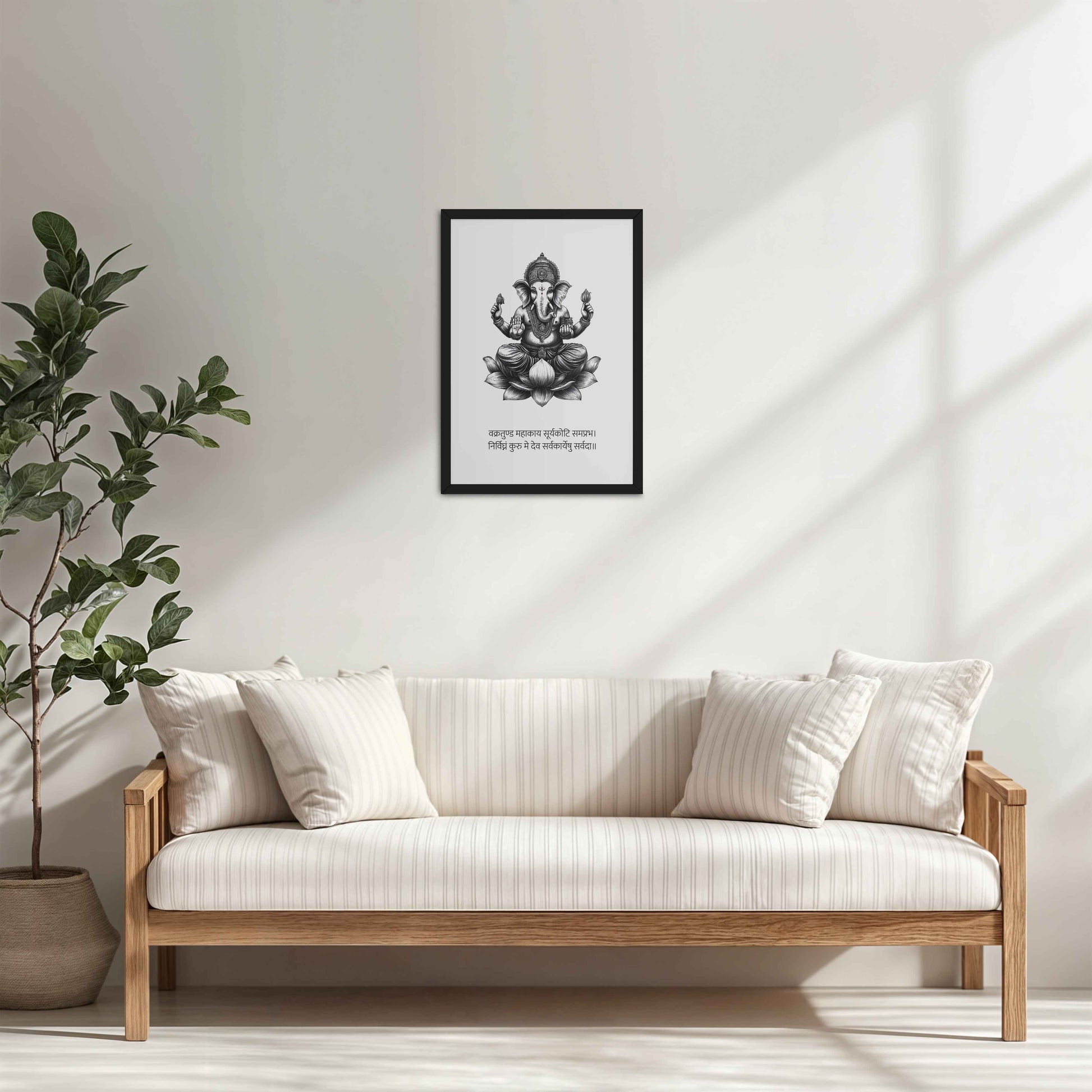 Living Room Cabinet Table Preview of Divine Ganesha in Black & White – Sacred Wall Decor in Black Color Frame