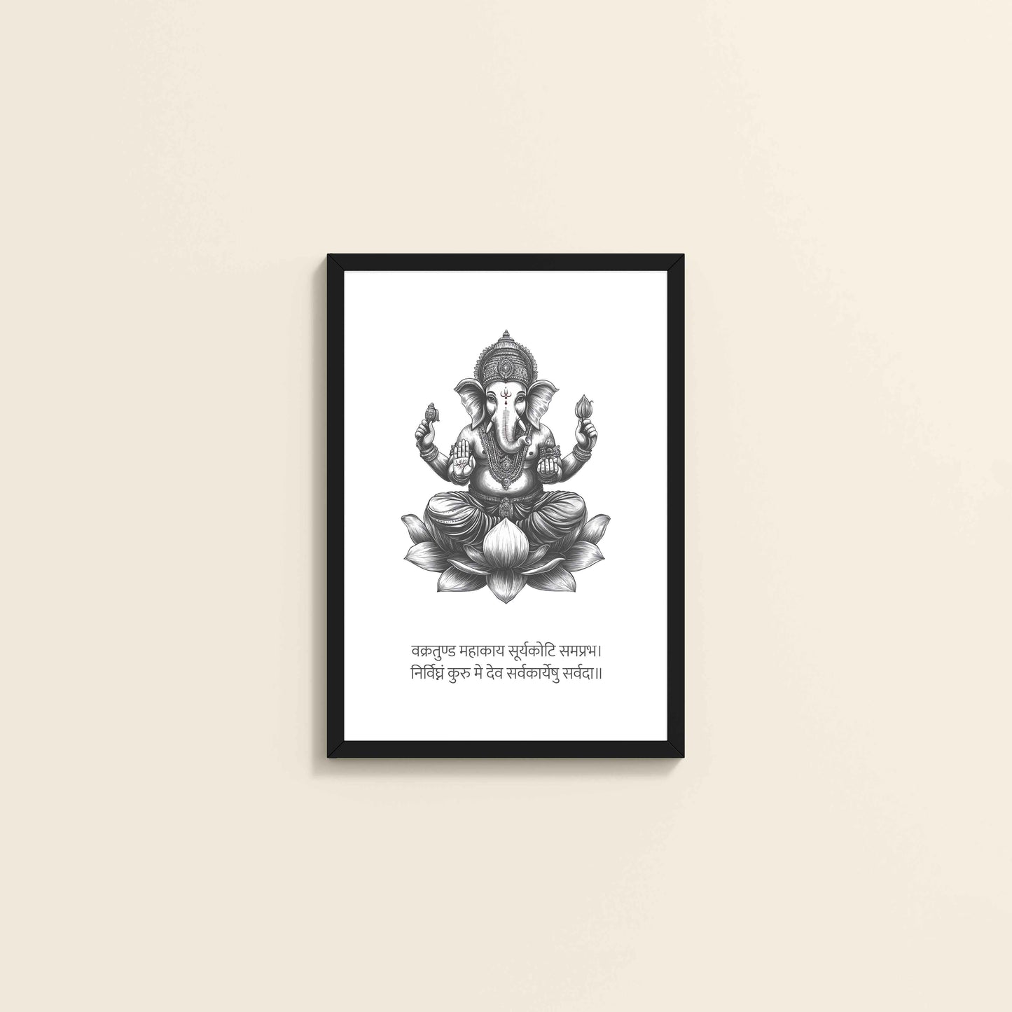 Wall View of Divine Ganesha in Black & White – Sacred Wall Decor in Black Color Frame