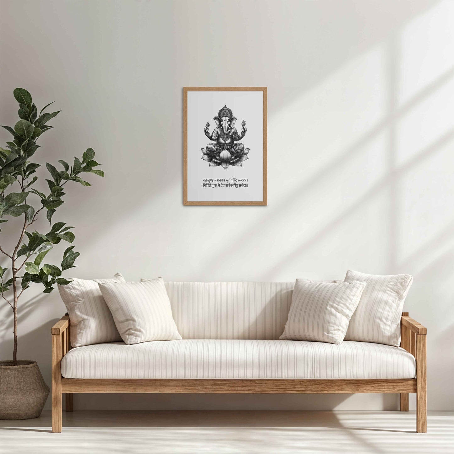 Living Room Cabinet Table Preview of Divine Ganesha in Black & White – Sacred Wall Decor in Natrual Color Frame