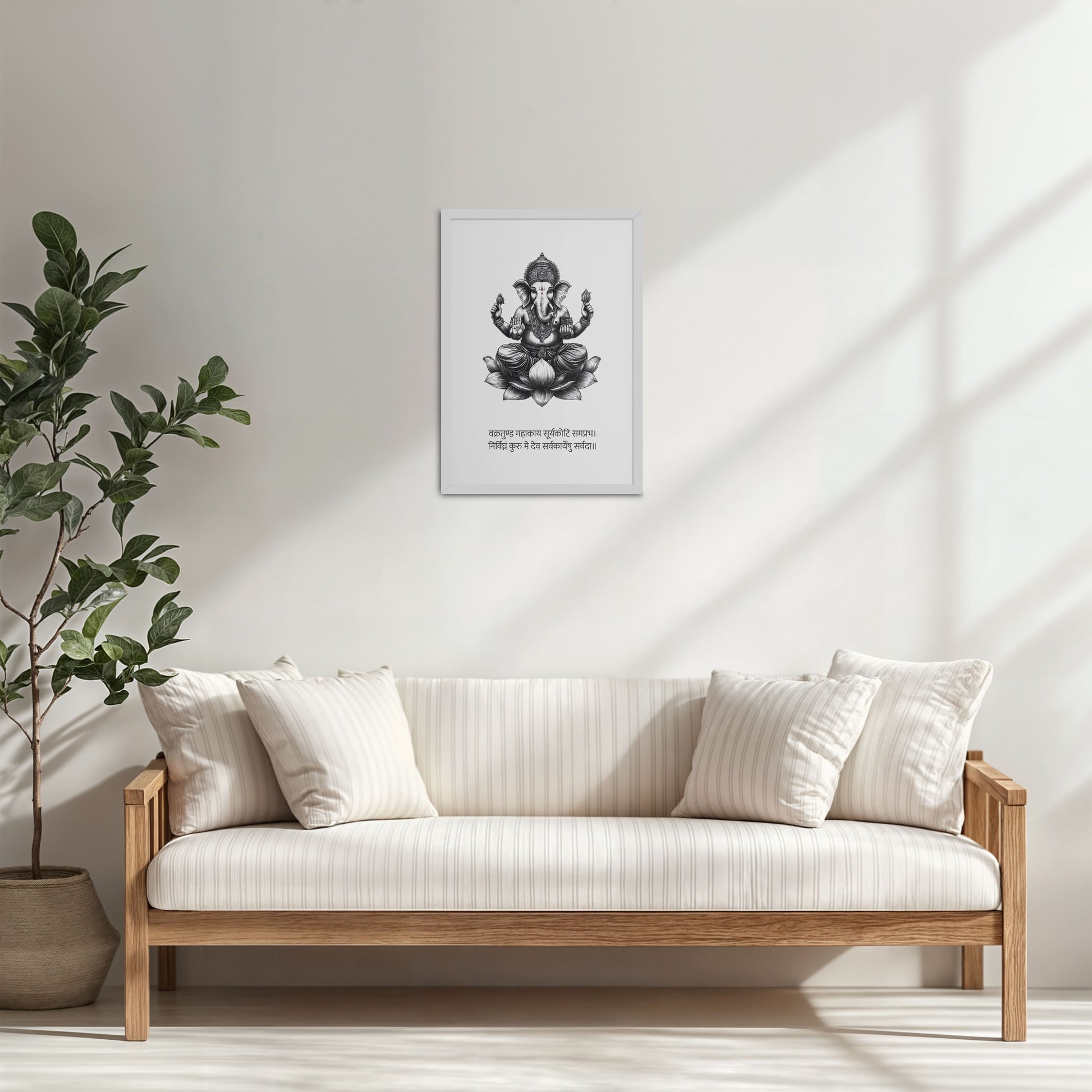 Living Room Cabinet Table Preview of Divine Ganesha in Black & White – Sacred Wall Decor in White Color Frame