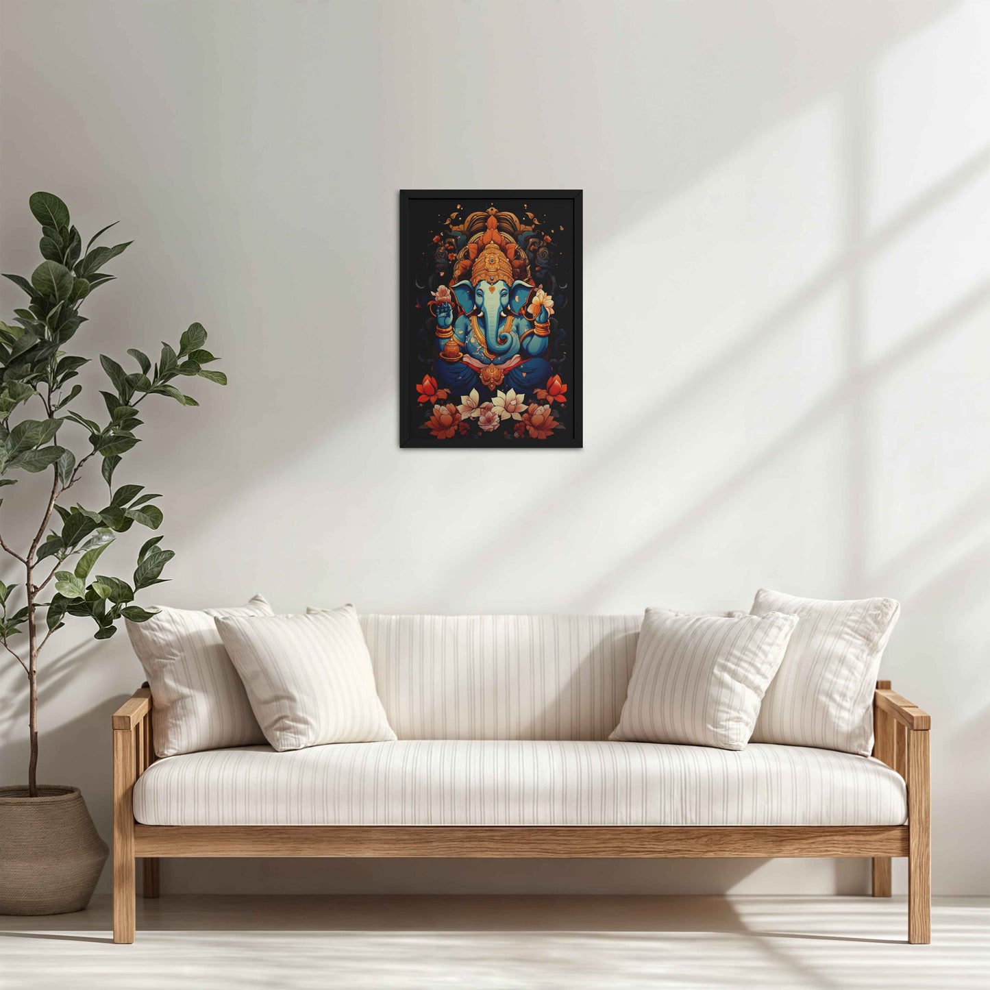 Living Room Cabinet Table Preview of Vighnaharta Lord Ganesha Wall Frame – Spiritual Decor in Black Color Frame