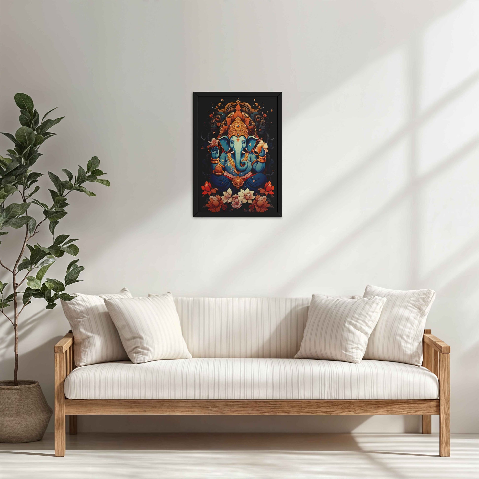 Living Room Cabinet Table Preview of Vighnaharta Lord Ganesha Wall Frame – Spiritual Decor in Black Color Frame