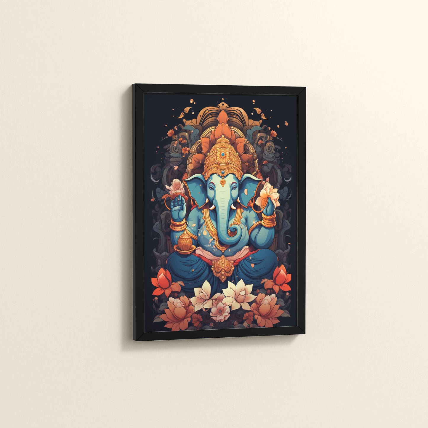 Side View of Vighnaharta Lord Ganesha Wall Frame – Spiritual Decor in Black Color Frame