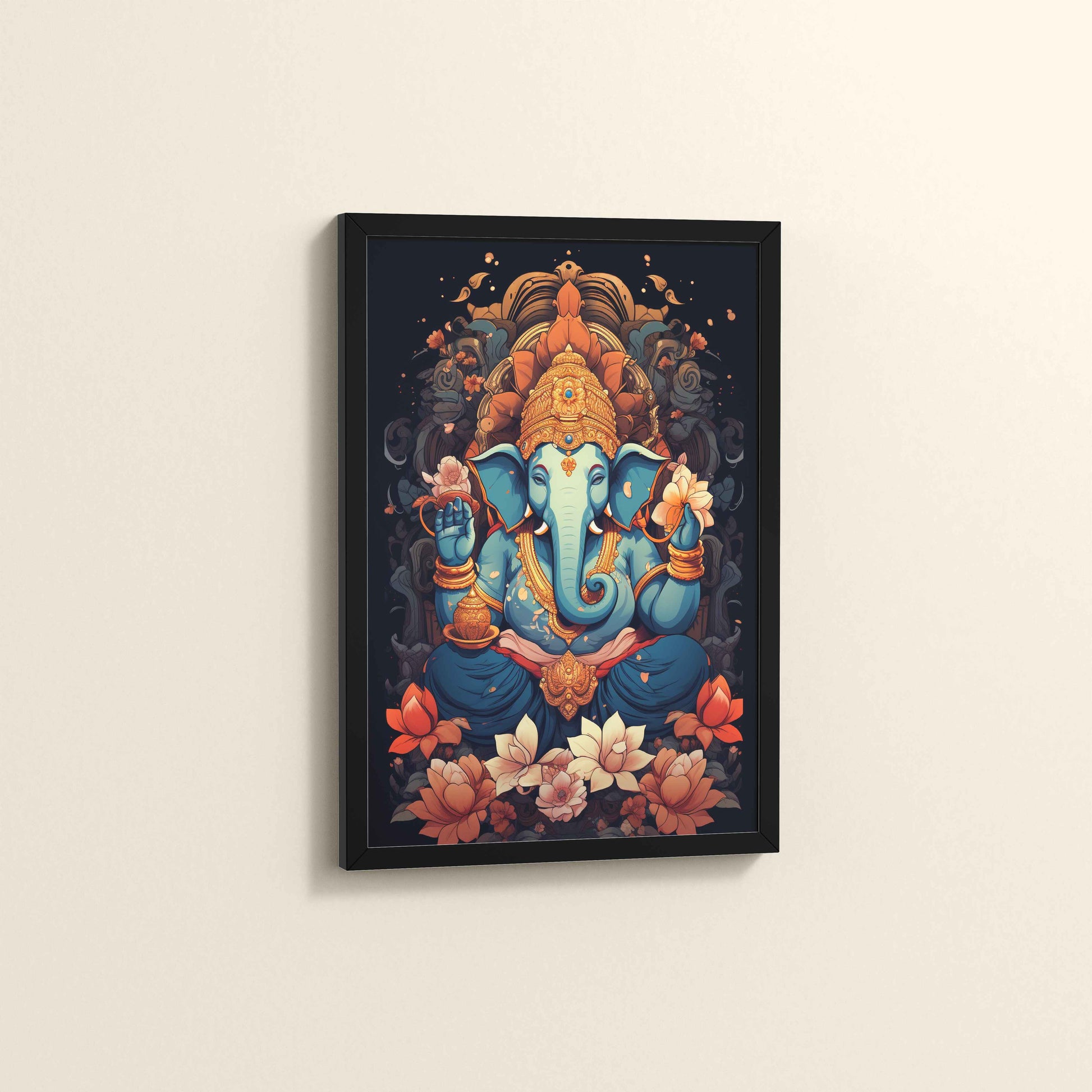 Side View of Vighnaharta Lord Ganesha Wall Frame – Spiritual Decor in Black Color Frame