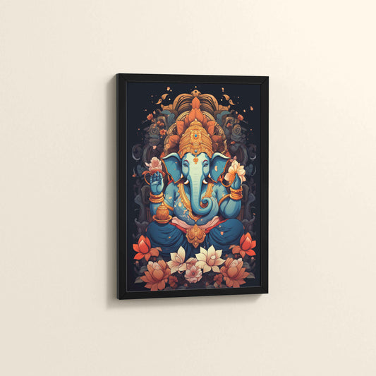 Side View of Vighnaharta Lord Ganesha Wall Frame – Spiritual Decor in Black Color Frame