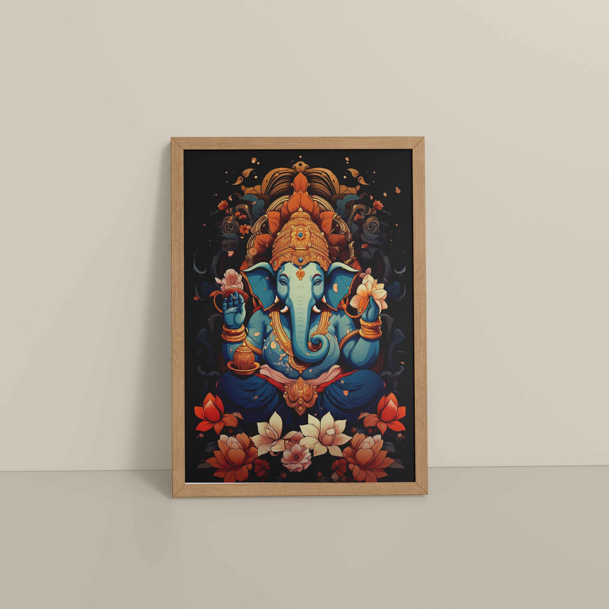 Floor View of Vighnaharta Lord Ganesha Wall Frame – Spiritual Decor in Natrual Color Frame