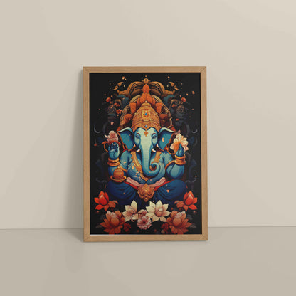 Floor View of Vighnaharta Lord Ganesha Wall Frame – Spiritual Decor in Natrual Color Frame