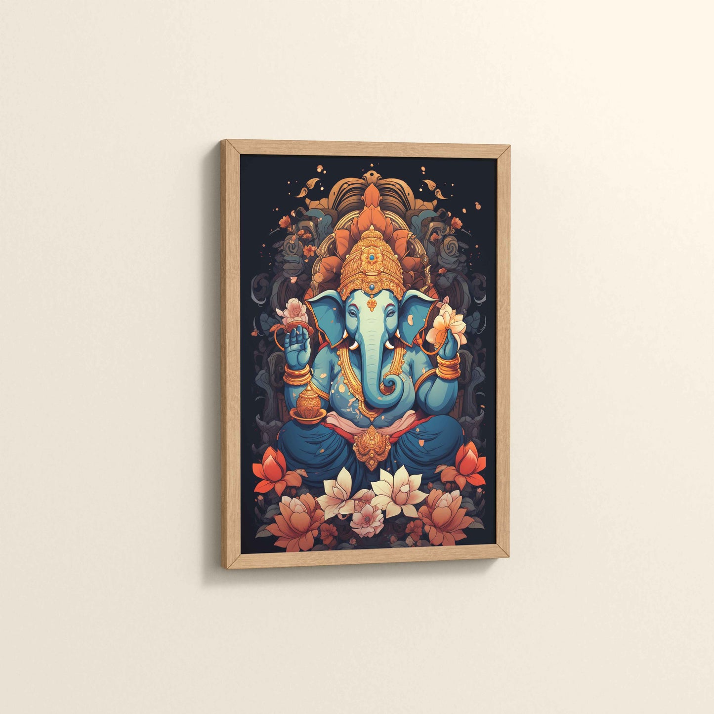 Side View of Vighnaharta Lord Ganesha Wall Frame – Spiritual Decor in Natrual Color Frame