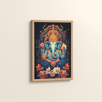 Side View of Vighnaharta Lord Ganesha Wall Frame – Spiritual Decor in Natrual Color Frame