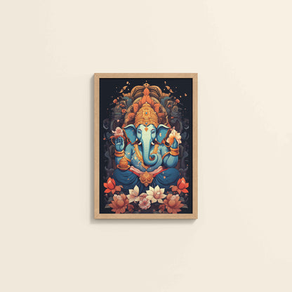 Wall View of Vighnaharta Lord Ganesha Wall Frame – Spiritual Decor in Natrual Color Frame