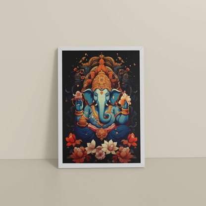Floor View of Vighnaharta Lord Ganesha Wall Frame – Spiritual Decor in White Color Frame