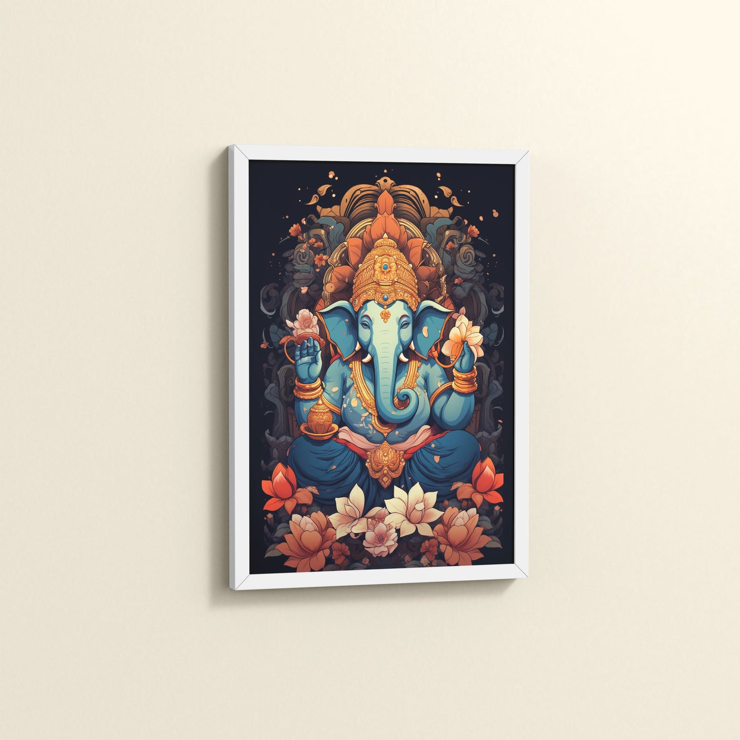 Side View of Vighnaharta Lord Ganesha Wall Frame – Spiritual Decor in White Color Frame