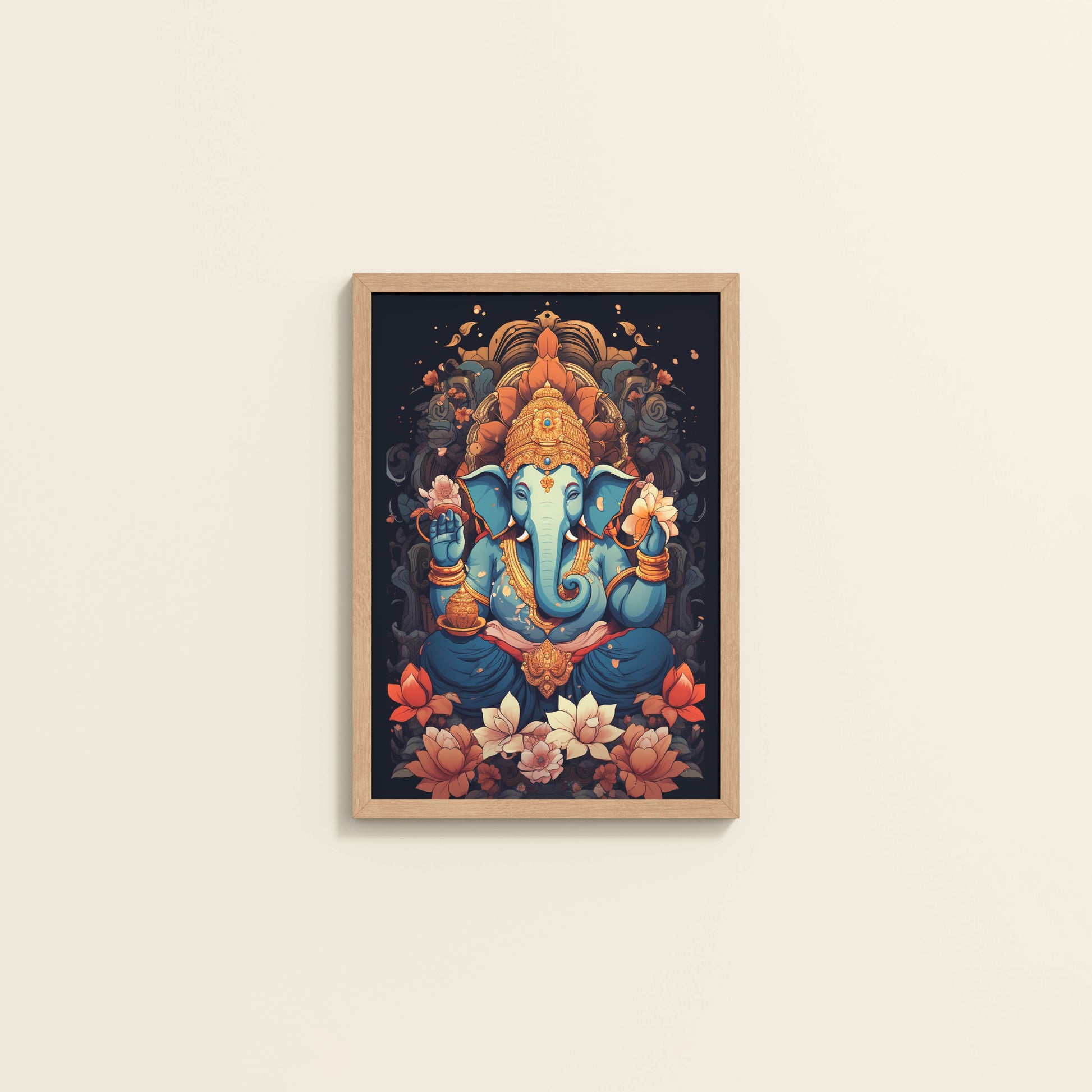 Wall View of Vighnaharta Lord Ganesha Wall Frame – Spiritual Decor in White Color Frame