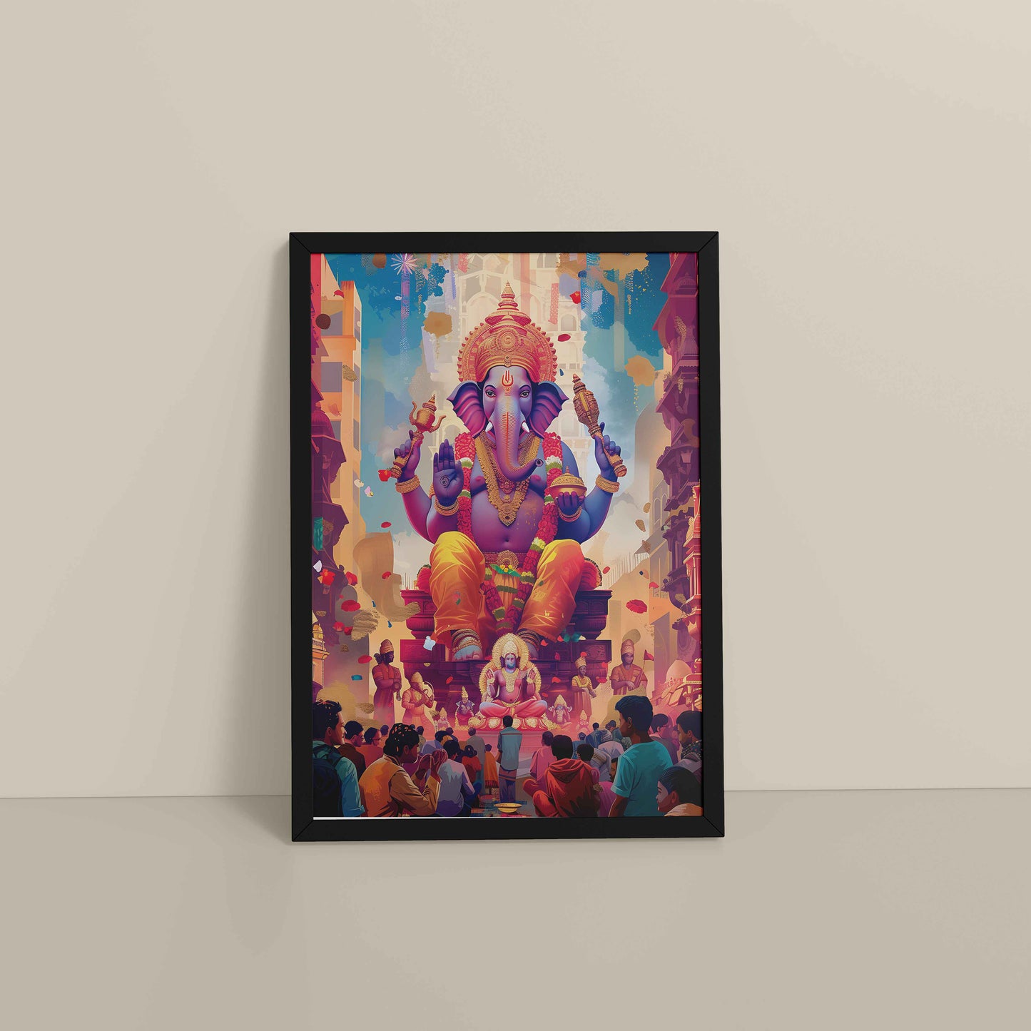 Floor View of Elegant Lord Ganesha Spiritual Wall Frame & Artwork in Black Color Frame