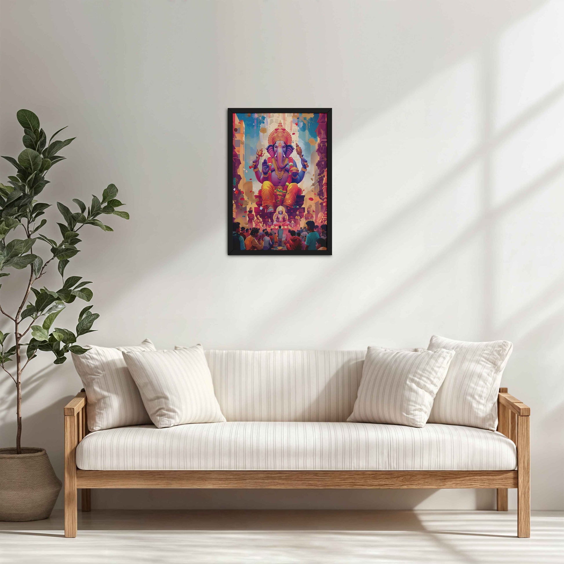 Living Room Cabinet Table Preview of Elegant Lord Ganesha Spiritual Wall Frame & Artwork in Black Color Frame