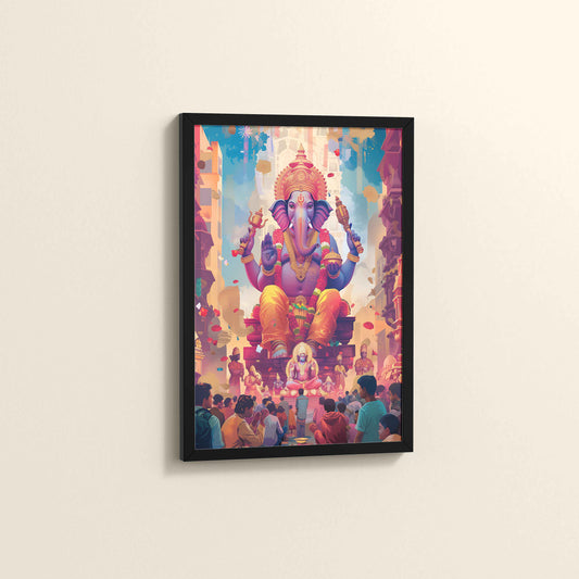 Side View of Elegant Lord Ganesha Spiritual Wall Frame & Artwork in Black Color Frame