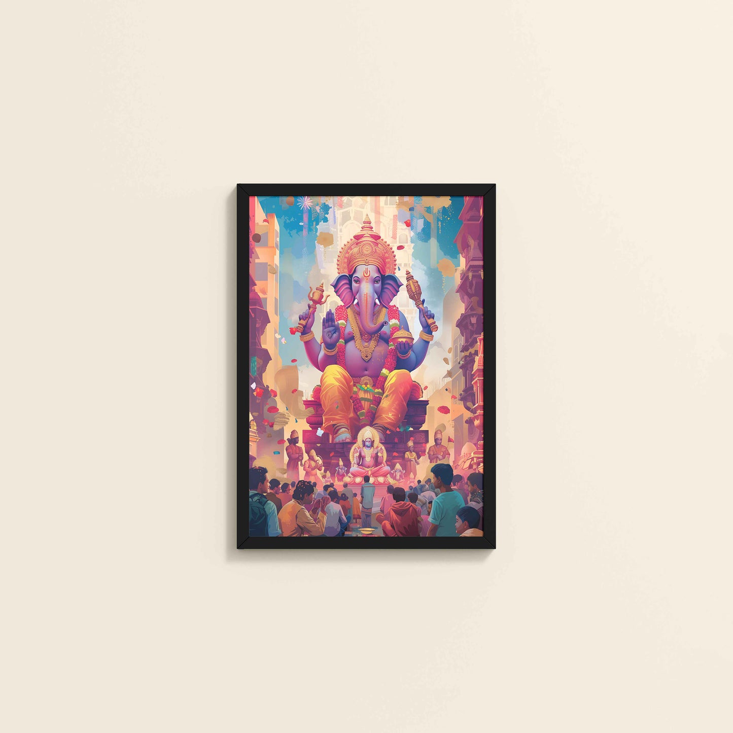 Wall View of Elegant Lord Ganesha Spiritual Wall Frame & Artwork in Black Color Frame