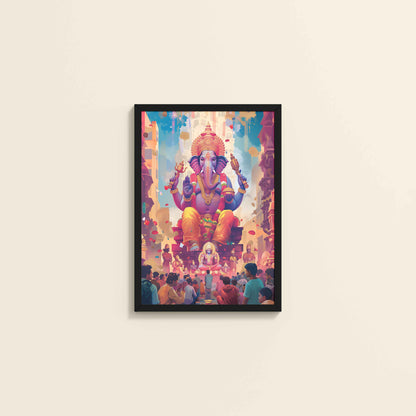 Wall View of Elegant Lord Ganesha Spiritual Wall Frame & Artwork in Black Color Frame