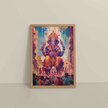 Floor View of Elegant Lord Ganesha Spiritual Wall Frame & Artwork in Natrual Color Frame