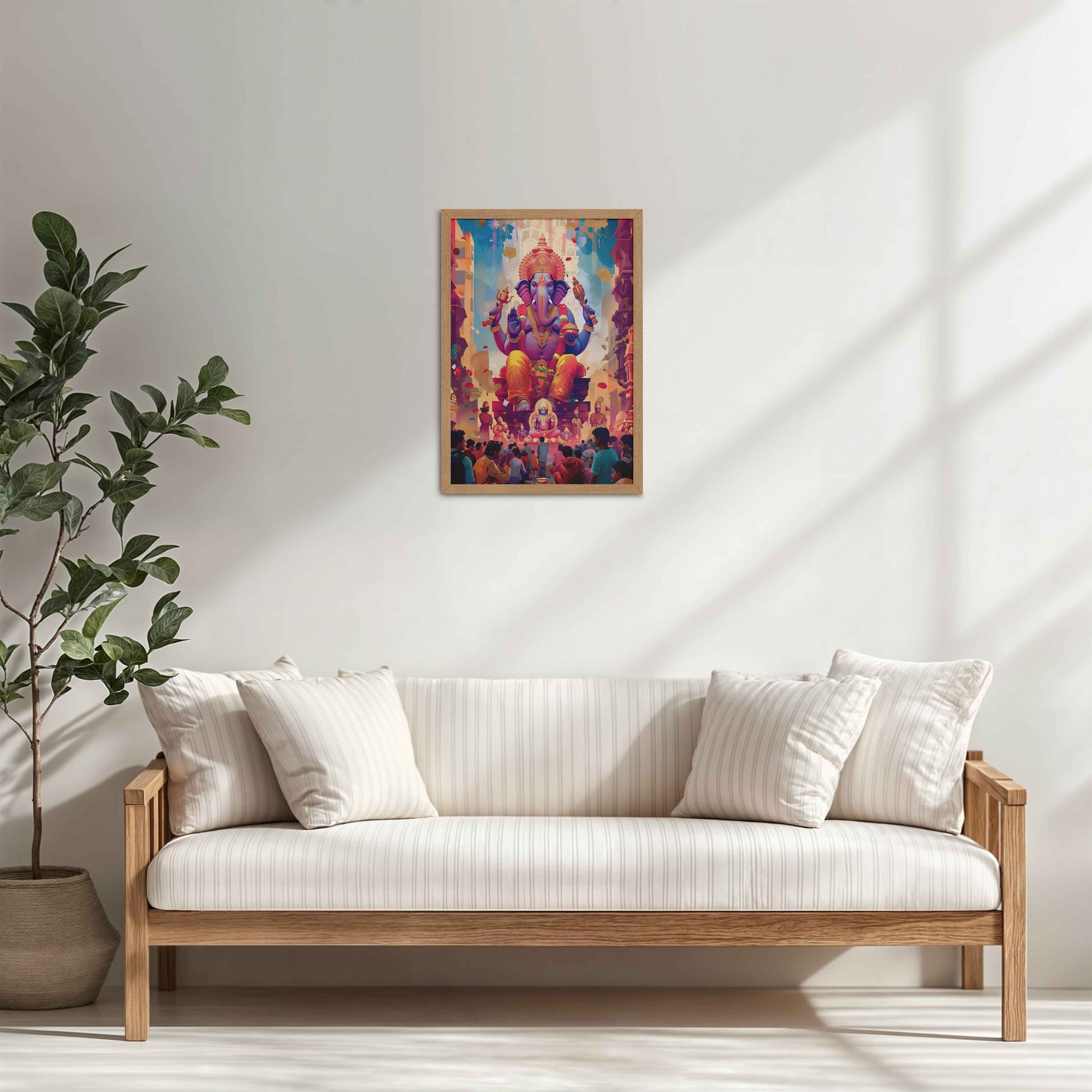 Living Room Cabinet Table Preview of Elegant Lord Ganesha Spiritual Wall Frame & Artwork in Natrual Color Frame