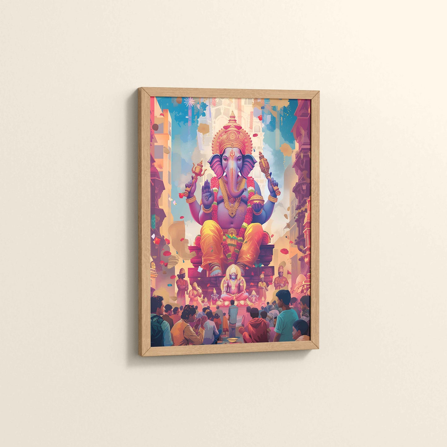 Side View of Elegant Lord Ganesha Spiritual Wall Frame & Artwork in Natrual Color Frame