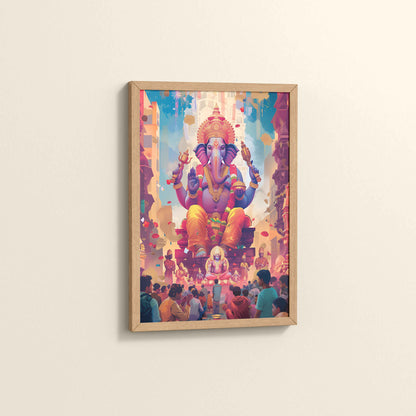 Side View of Elegant Lord Ganesha Spiritual Wall Frame & Artwork in Natrual Color Frame