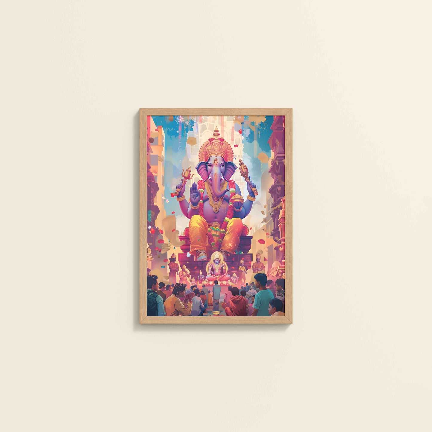 Wall View of Elegant Lord Ganesha Spiritual Wall Frame & Artwork in Natrual Color Frame