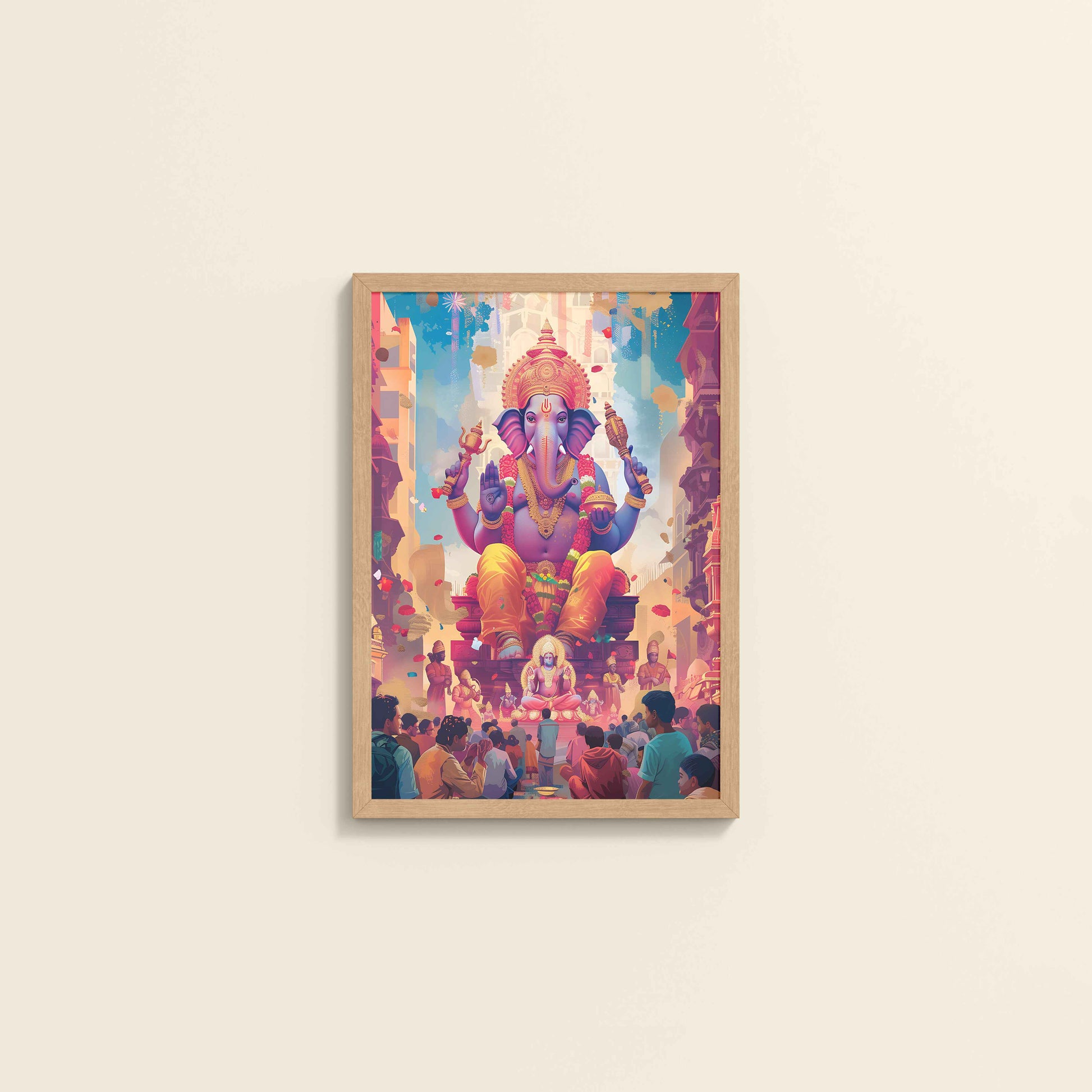 Wall View of Elegant Lord Ganesha Spiritual Wall Frame & Artwork in Natrual Color Frame