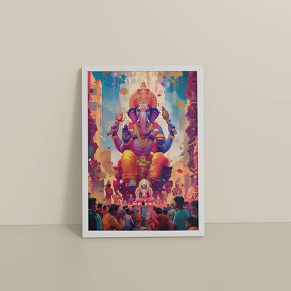 Floor View of Elegant Lord Ganesha Spiritual Wall Frame & Artwork in White Color Frame